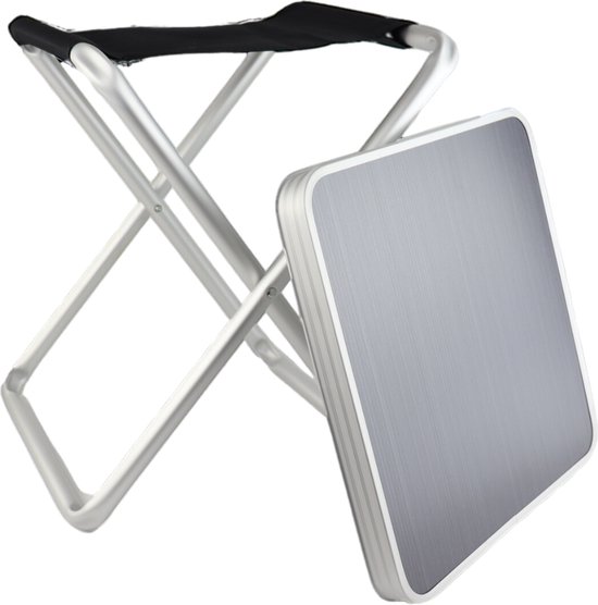 HIXA Opvouwbare kruk - Vouwkruk met Tafelblad - Inklapbaar krukje - Grijs - 40x40x47 - Polyester