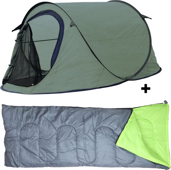 HIXA Pop-Up Tent - 1 persoons - Groen - festival - Met Tentharingen - en Slaapzak - 220x120x95cm van HIXA