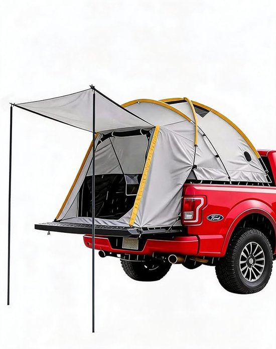 HOERFURIY pick-up laadbak tent groot model met steunen, 210D Oxford stof - autotent voor 2-3 personen met luifel, geschikt voor Silverado, F150, RAM, Sierra, Tundra