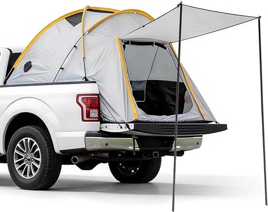 HOERFURIY pick-up laadbaktent middenmodel met steunen, 210D Oxford stof - 2-in-1 waterdichte kampeertent voor 2–3 personen inclusief regenkap en draagtas, past op F150, Ram, Sierra, Silverado, Tundra