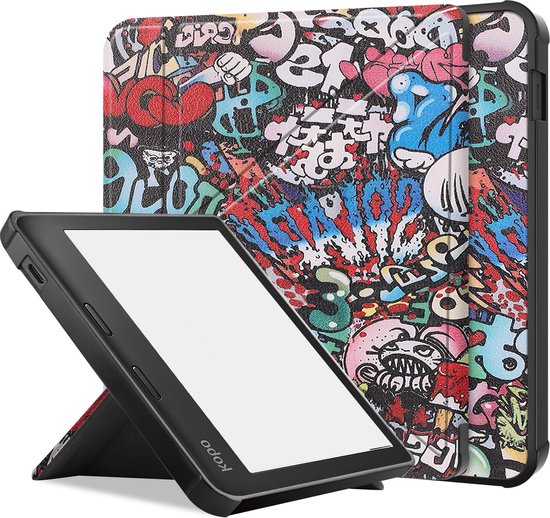 Hoes Geschikt voor Kobo Libra 2 Hoesje Bookcase Cover Hoes Trifold - Hoesje Geschikt voor Kobo Libra 2 Hoes Cover Case - Graffity van MMOBIEL