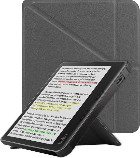 Hoes Geschikt voor Kobo Libra Colour Hoesje Bookcase Cover Book Case Hoes Sleepcover Trifold - Grijs van Colour