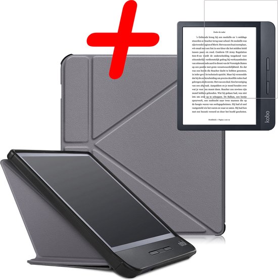 Hoes Geschikt voor Kobo Libra H2O Hoesje Bookcase Cover Hoes Trifold Met Screenprotector - Hoesje Geschikt voor Kobo Libra H2O Hoes Cover Case - Grijs van Gecko Covers