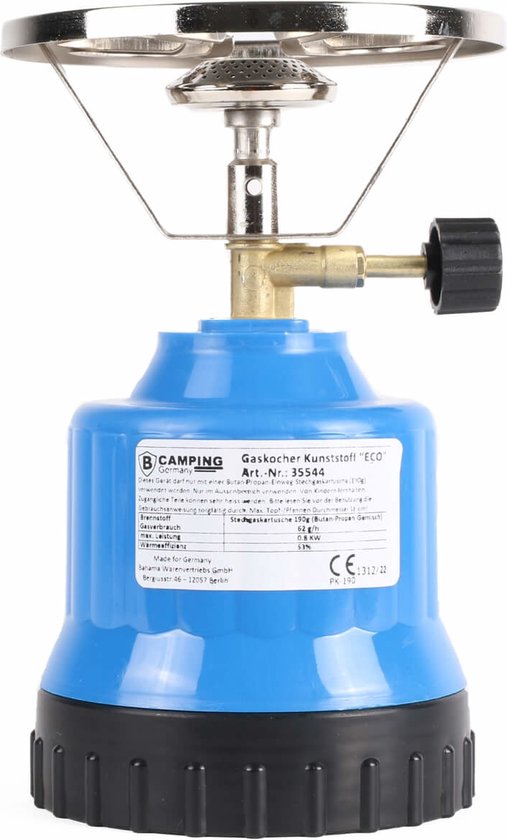 Hofftech Compact camping kookstel - kunststof - 20,9 cm - blauw - lichtgewicht - piëzo ontsteking van Hofftech