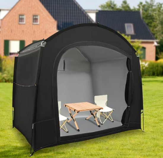 Hoge Kwaliteit Fietsopslag Tent met Koepel Dak & Ritssluiting - All-Weather Fiets Shelter voor Buiten, Kamperen, Reizen - Eenvoudige Installatie, Ruim Interieur, Stevig Vloer - Ideaal voor Thuis, Garage, RV, Fietspad - Zware Regen, Sneeuw van Merkloos