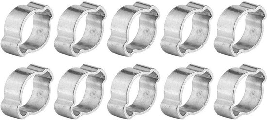 Hoge kwaliteit twee-oor slangklemmen, 10 stuks, gegalvaniseerd roestvrij staal, ideaal voor brandstofslangen, waterleidingen en algemene bevestiging (15-18mm)