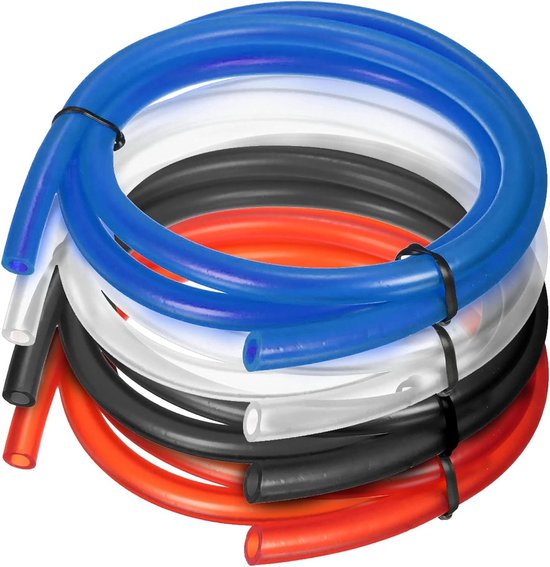 Hoge Temperatuur Bestendige Brandstofslang, 4 Stuks Rubber Brandstofslang voor Motorfietsen, 1 Meter in Zwart/Rood/Blauw/Transparant, Duurzaam en Flexibel van Merkloos
