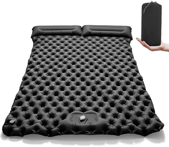 Home & Beyond® Tweepersoons Slaapmat - Opblaasbaar Campingmatras - Camping Matras met Ingebouwde Voetpomp - Slaapmat met Kussen - Zwart - 190x120x15 cm