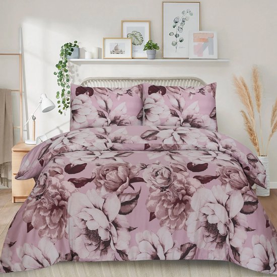 Home Impressions® Floran Splash- Lits Jumeaux - Bedlinnen met Bloemen print - 240x220 - Dekbedhoes van 100% Katoen-Satijn van Merkloos