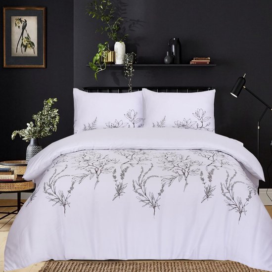 Home Impressions® hoogwaardig fijn geweven Zara lits-jumeaux Dekbedovertrek - Katoen-Satijn - Premium kwaliteit- Wit - 240x200/220 - incl. kussensloopset 60x70 cm -