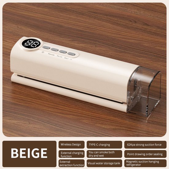 Home sealing machine draadloze volautomatische sealing machine digitale screen screen keuken vacuum machine, beige van CkeyiN