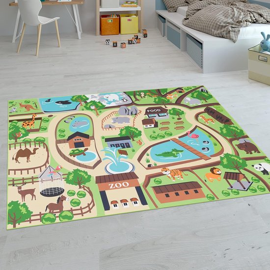 Home Vloerkleden Voor Kinderen Laagpolige Vloerkleden Voor Kinderkamer Met Versch. Designs Speelvloerkleden Meerkleurig, Maat:200 cm vierkant, Kleur:Beige