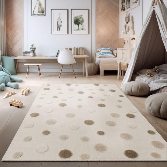 Home Vloerkleed Kinderkamer Gestippeld Speelkleed High-Low Effect Zacht Natuurlijke Tinten Onderhoudsvriendelijk Modern, Maat:80x150 cm