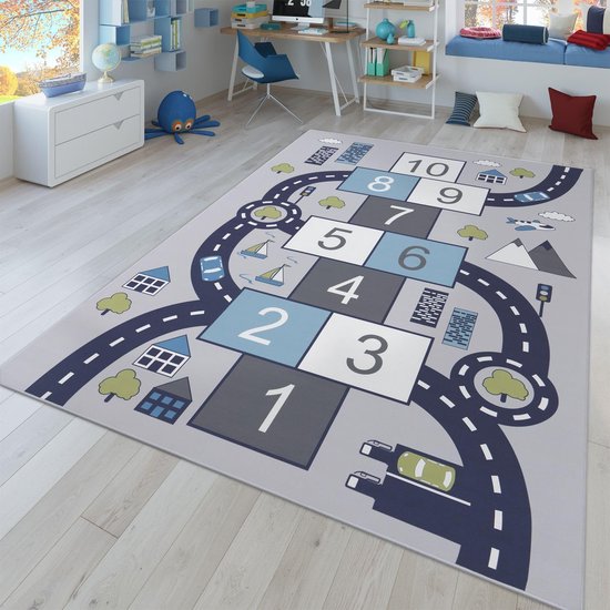 Home Vloerkleed Kinderkamer Meisjes Jongens Antislip Modern Straat Autos, Kleur: Grijs, Maat:120x160 cm
