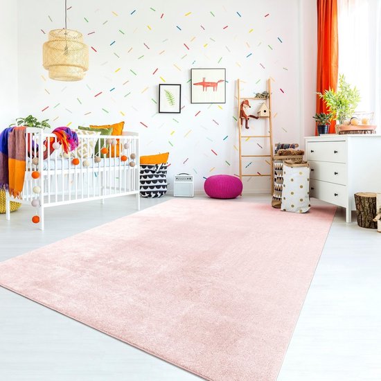 Home Vloerkleed Kinderkamer Meisjes Jongens Pastel Effen Kleur Modern Wasbaar, Kleur:Roze, Maat:200 cm Vierkant