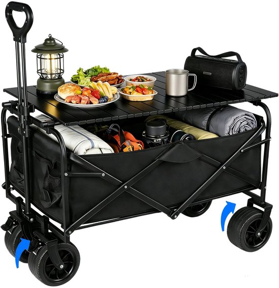 HomeGoodies - Bolderkar - Transportkar - Strandkar - 150L - Opvouwbare bolderwagen met all-terrain wielen - Bekerhouders - Zwart