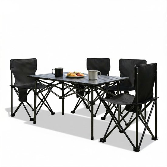 HomeGoodies - Camping stoelen set met tafel – Opvouwbare 5-delige set met 4 stoelen en opbergvak – 95x55 cm – Voor camping en BBQ