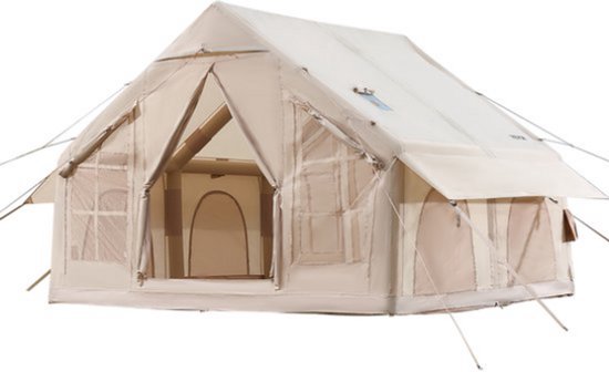 HomeGoodies Tent - Opblaasbare tent – 4-6 Persoons - Glamping - 3x2.1x2m - luchtconstructie en ventilatie – Waterdicht – Beige