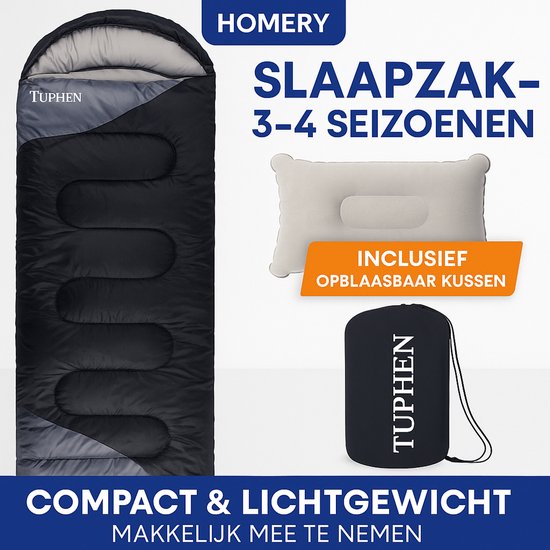 Homery Slaapzak – 3-4 Seizoenen – Lichtgewicht & Waterdicht – Compact en Comfortabel – Voor Volwassenen & Kinderen – Met Dubbele Ritsfunctie van Merkloos