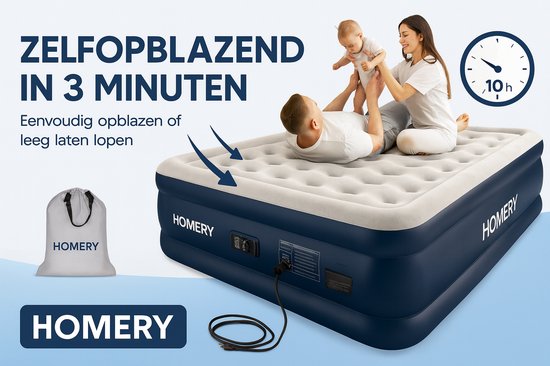Homery Zelfopblazend Luchtmatras 2-Persoons – Queensize – Ingebouwde Pomp – 690 kg Draagkracht – Comfortabel & Waterdicht – Incl. Draagtas van Merkloos