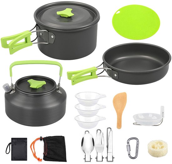 Homtas Outdoor Kampeerservies Set - Camping pannenset - Kampeerset - 18-delig - Compact & Duurzaam