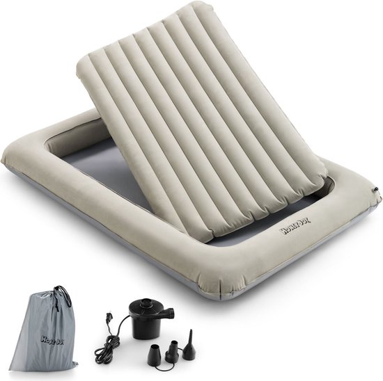 HoneyJoy 2-in-1 Multifunctioneel Opblaasbaar Peuterreisbed - Kinder Speelplek - Ballenbal - Grijs 165 x 118 x 20 cm van HoneyJoy