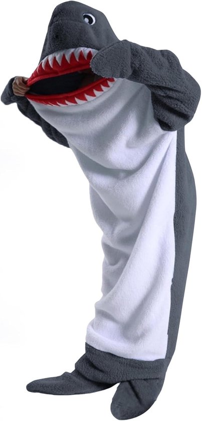 Hooded Flanellen Deken met Vinnen voor Kinderen - Schattige Haai Slaapzak met Voeten, Perfect voor Pyjamafeestjes en Verkleedpartijen