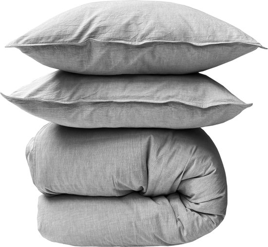 HOOMstyle Dekbedovertrek Gewassen Katoen - Chambray weving - 240x200/240cm - Lits-Jumeaux - Denim Grijs van Merkloos