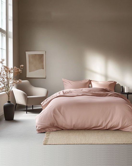 HOOMstyle Dekbedovertrek met kussenslopen - luxe micro Percale - dekbedovertrek - 140x220cm - 1 persoons - Bloesem Roze van Merkloos