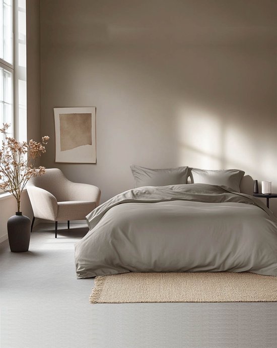 HOOMstyle Dekbedovertrek met kussenslopen - luxe micro Percale - dekbedovertrek - 240x220cm - Lits-Jumeaux - Taupe van Merkloos