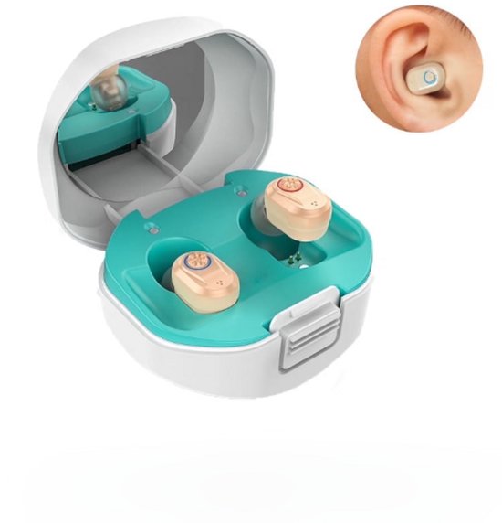 Hoortoestel voor senioren, oplaadbare persoonlijke geluidsversterker, geschikt voor ernstig gehoorverlies, met ruisonderdrukkingsfunctie, magnetische oplaadcase (beige). van Merkloos