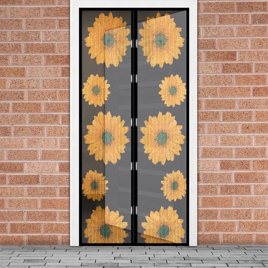 Hor Gordijn met Magneten - 100×210 cm - Zelfklevend met Klittenband - Zonnebloem Design - Wasbaar - UV-bestendig - Insectenwering - Vliegengordijn - Magnetisch Sluitend 1 Stuks [T11398A-PCS]
