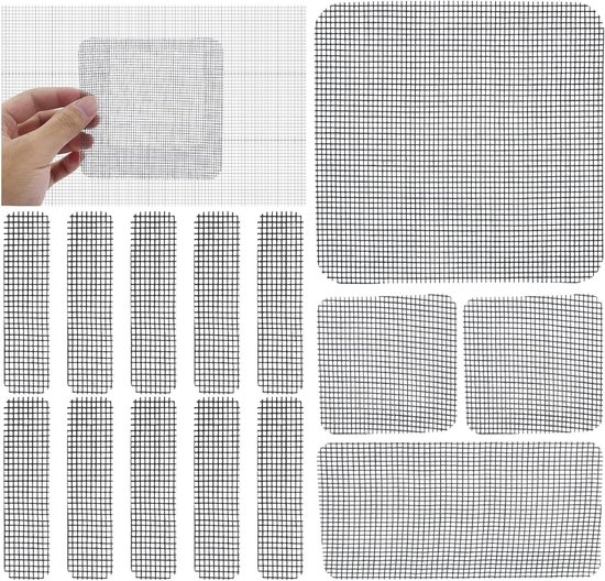 Hor reparatieset - Vliegengaas stickers - Gaten dichten - Sterke lijm waterdicht - 108 vellen diverse maten - Zwart van Merkloos