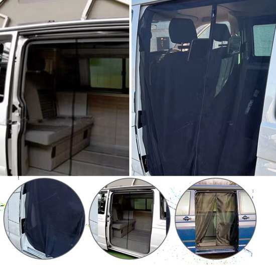 Horrengaas gordijn Schuifdeur met Ritssluiting en magneten Geschikt voor Volkswagen T5 en T6 schuifdeur van Merkloos