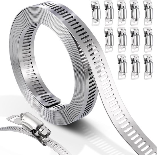 Hose Clamp Kit DIY 3 Meter Metaal met 12 Sterke Bevestigingen - Verstelbare Klemmen voor Slangen, Banden en Pijpen, Ideaal voor Klusprojecten en Reparaties