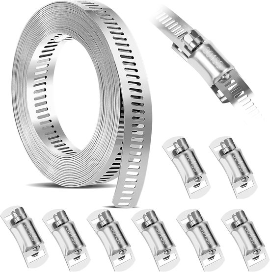 Hose Clamps 304 RVS - 3.5m - Eindeloze Slangenklemmen met 8 Bevestigingsschroeven - Verstelbare DIY Slang voor Waterleiding - Tank - Gaspijp - Koeler - Auto Buizen van Merkloos