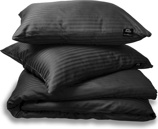 Hotel Dekbedovertrek - Hotellinnen Dekbedovertrek - Zwart Katoen Satijn 240x200/220 + 2 kussenslopen 60x70 cm - Parma Broderie Premium - Katoen Satijn - Hotel Dekbedovertrek van Merkloos