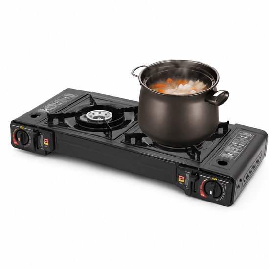 House Of Atelier - Draagbare Kampeerkachel - Camping Gasstel in Koffer - 2 Branders en Bakplaat - 2500 W - Compact - Zwart