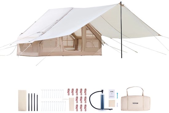 House of Balance Opblaasbare Tent - Luchttent met Luifel 3x2x2m - Makkelijk draagbaar incl. opbergtas - 3 a 4 personen - 12 m2 van Merkloos