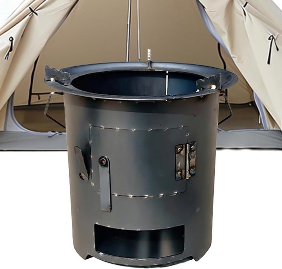 Hout Verbrandende Kooktoestel - Rocket Stove Buiten - Outdoor Koken - Afneembaar Handgreep Systeem - 27x27x28 cm - Zwart