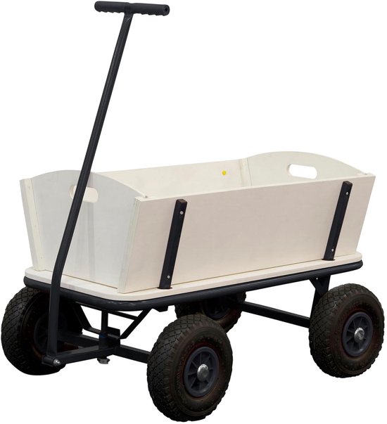 Houten Bolderkar - Draagwagen Luchtbanden - Uitjes Vervoeren - Stuurbaar Onderstel - 97x61x94.5 cm - Antraciet