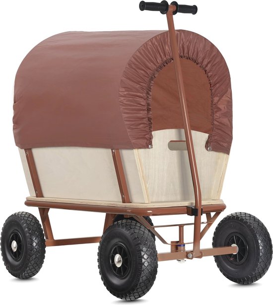 Houten bolderkar in westernstijl - Met dekzeil voor zon en regen - Robuuste tuinwagen tot 100 kg van Funplay
