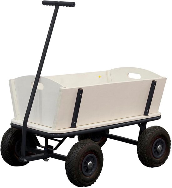 Houten Bolderkar - Strandwagen Kinderwagen - Dagtripjes Vervoer - Luchtbanden Draaibaar - 97 x 61 x 94 cm - Antraciet