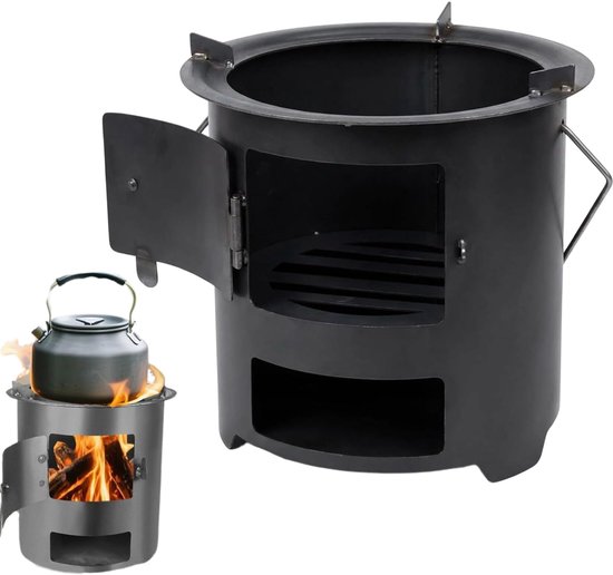 Houten Campingkachel - Compacte Kampkachel - Buiten Koken - Efficiënte Warmte - 28x28x24cm - Zilver