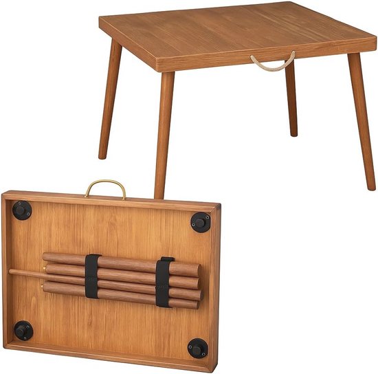 Houten Campingtafel - Compact en Draagbaar - Handgemaakt - Picknicktafel met Verwijderbare Poten - Ideaal voor Buiten en Tuin - 64x50x52cm