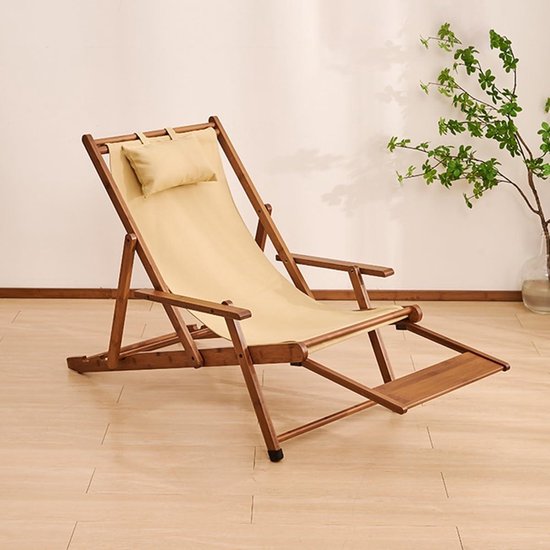 Houten Loungestoel - Strandstoel Opvouwbaar - Ontspannen Buiten - Verstelbare Hoogte - 62x62-80 cm - Houtkleur van Houten
