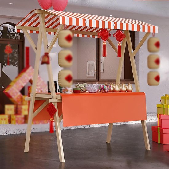 Houten Marktkraam - Voedselkar Mobiel - Buiten Verkopen - Opvouwbaar Ontwerp - 150 cm Breed - Oranje