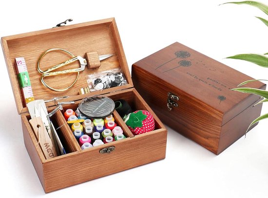 Houten Naaimand Draagbare - Naaidoos met complete Naai benodigdheden - voor Reizen Thuis Noodgebruik - Universele Hand Thuis Naai Reparatie Gereedschap Set - voor Volwassen Kind Beginner Naaiset#4 kamperen voor beginners van Houten