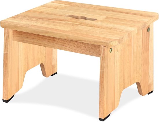 Houten opstapje voor volwassenen en senioren - Draagbare stahulp met antislipvoetjes voor badkamer, keuken en meer (22 cm)