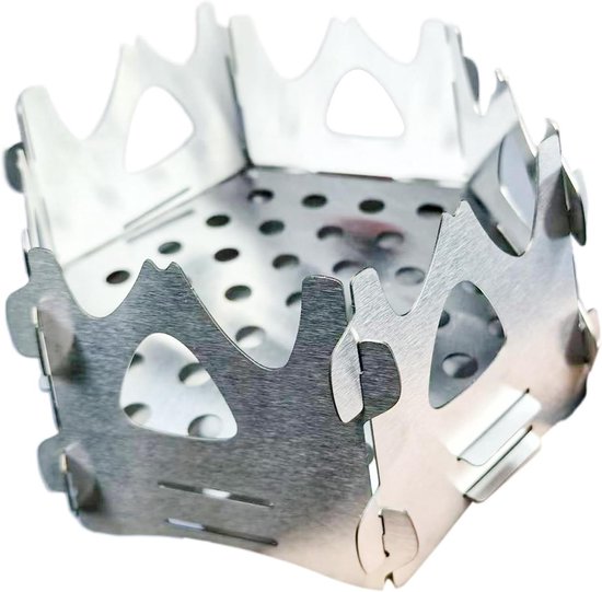 Houtfornuis Camping - Outdoor Kooktoestel - Buiten Koken - Roestvrij Staal - 13 cm - Zilver